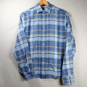 UNTUCKit Shirt Men Small Slim Fit 100% Linen Plaid Blue Button Up Wrinkle Free